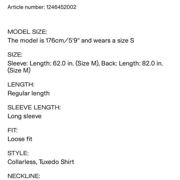 H&M A/W 2024 Loose Fit Tuxedo Shirt. XL - Picture 8 of 8